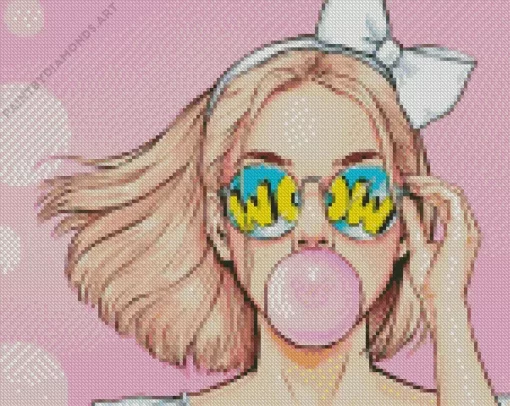 Stylish Girl Blowing Bubble Gum Diamond Painting