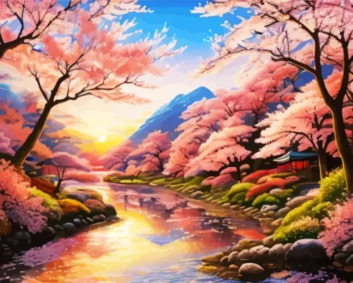 Sunset Blossom Landscape Diamond Painting