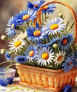 White And Blue Chamomile Basket Diamond Painting