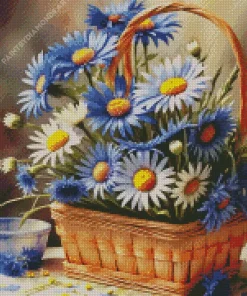 White And Blue Chamomile Basket Diamond Painting