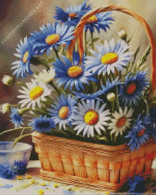 White And Blue Chamomile Basket Diamond Painting