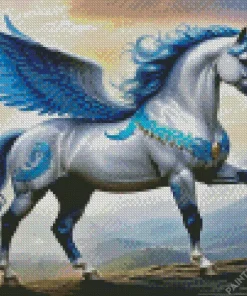 Winged Blue And White Unicorn Diamond Painting