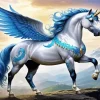 Winged Blue And White Unicorn Diamond Painting