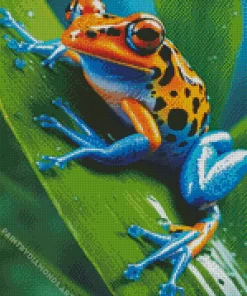 Blue And Orange Frog on Leaf Diamond Painting