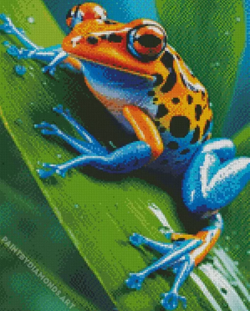 Blue And Orange Frog on Leaf Diamond Painting