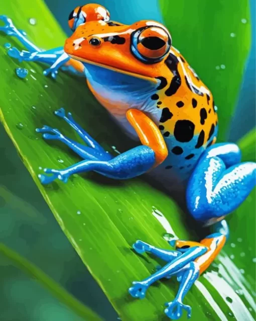 Blue And Orange Frog on Leaf Diamond Painting