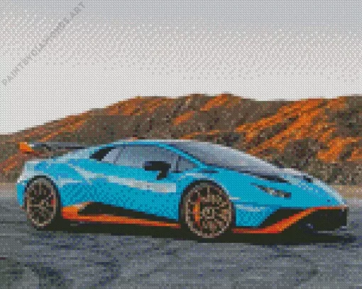 Blue And Orange Lamborghini Diamond Painting