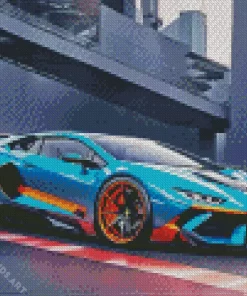 Blue And Orange Lamborghini Car Diamond Painting