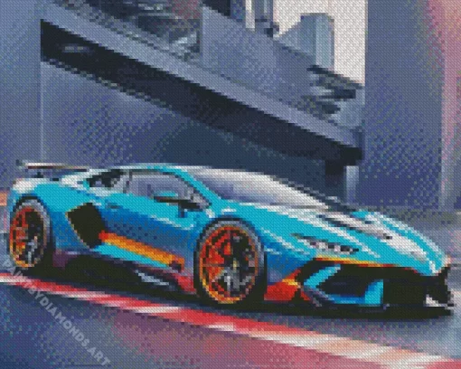 Blue And Orange Lamborghini Car Diamond Painting