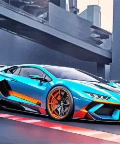 Blue And Orange Lamborghini Car Diamond Painting