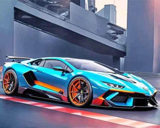 Blue And Orange Lamborghini Car Diamond Painting