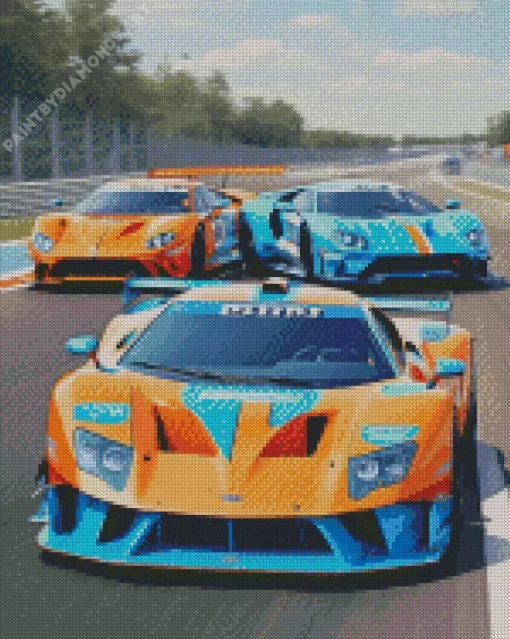 Blue And Orange Race Cars Diamond Painting