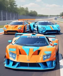 Blue And Orange Race Cars Diamond Painting