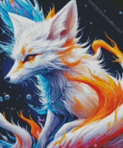 Blue And Orange White Fox Diamond Painting