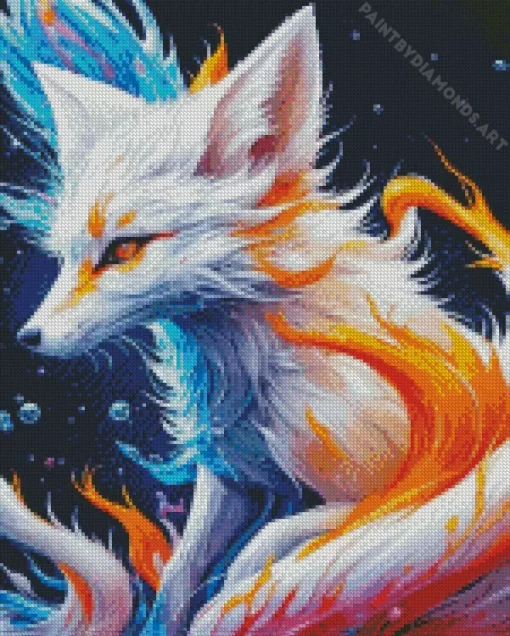 Blue And Orange White Fox Diamond Painting