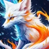 Blue And Orange White Fox Diamond Painting