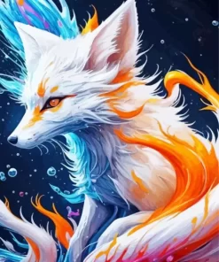 Blue And Orange White Fox Diamond Painting