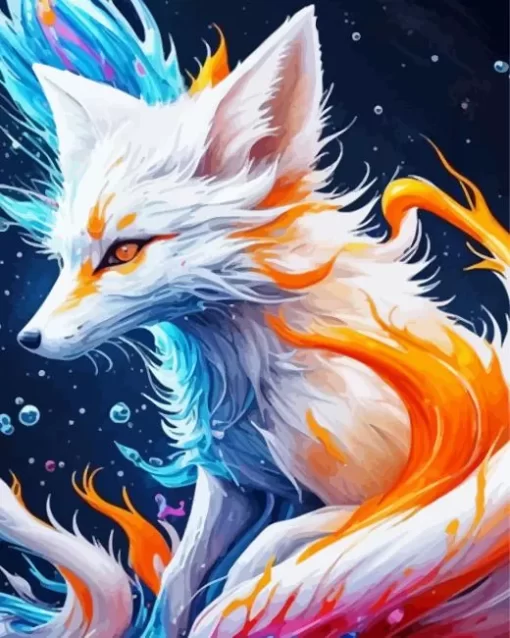 Blue And Orange White Fox Diamond Painting