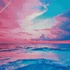 Blue And Pink Beach Scene Diamond Painting