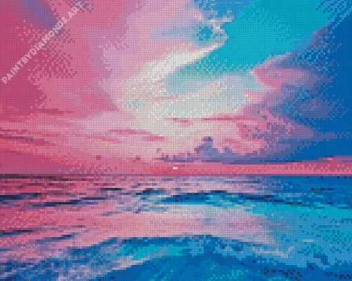 Blue And Pink Beach Scene Diamond Painting