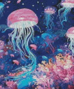 Blue And Pink Jellyfish Underwater Diamond Painting