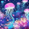 Blue And Pink Jellyfish Underwater Diamond Painting