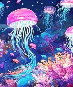 Blue And Pink Jellyfish Underwater Diamond Painting