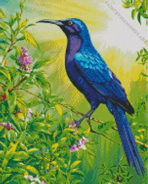 Blue And Purple Bird On Stick Diamond Painting