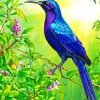 Blue And Purple Bird On Stick Diamond Painting