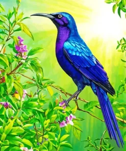 Blue And Purple Bird On Stick Diamond Painting