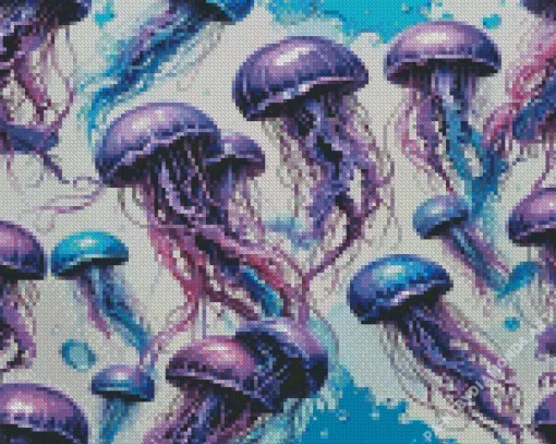 Blue And Purple Jellyfish Diamond Painting