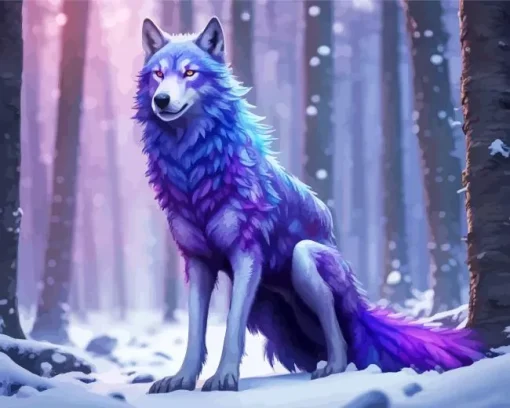 Blue And Purple Wolf Diamond Painting