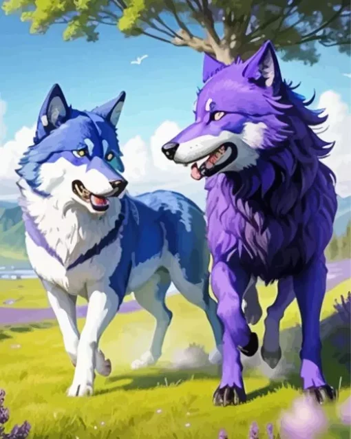 Blue And Purple Wolves Diamond Painting