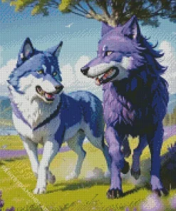 Blue And Purple Wolves Diamond Painting