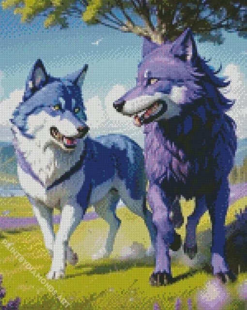 Blue And Purple Wolves Diamond Painting