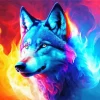 Blue And Red Fire Wolf Diamond Painting