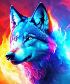 Blue And Red Fire Wolf Diamond Painting