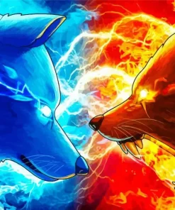 Blue And Red Fire Wolf Art Diamond Painting