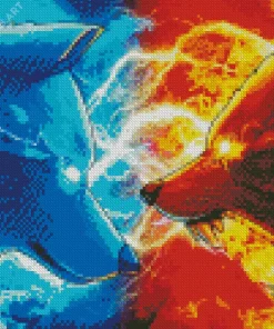 Blue And Red Fire Wolf Art Diamond Painting