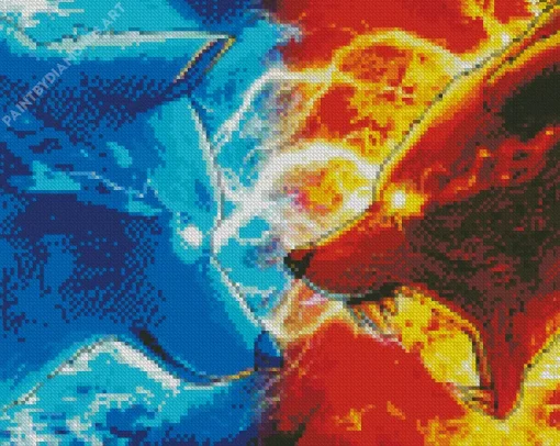 Blue And Red Fire Wolf Art Diamond Painting