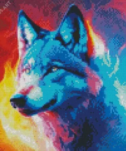 Blue And Red Fire Wolf Diamond Painting