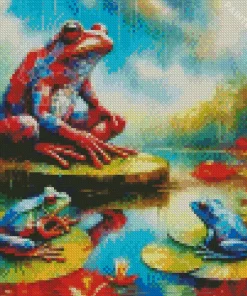 Blue And Red Frogs Diamond Painting