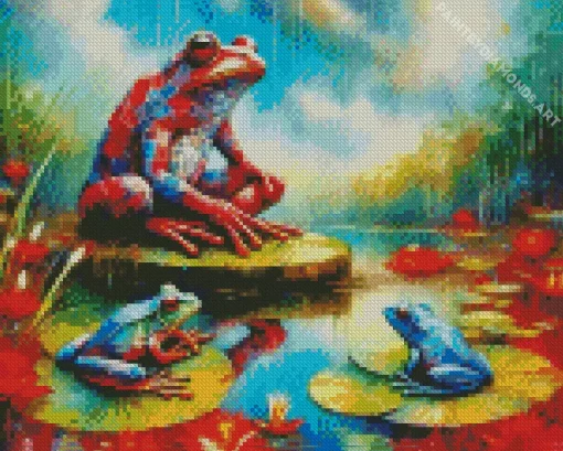 Blue And Red Frogs Diamond Painting