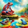 Blue And Red Frogs Diamond Painting