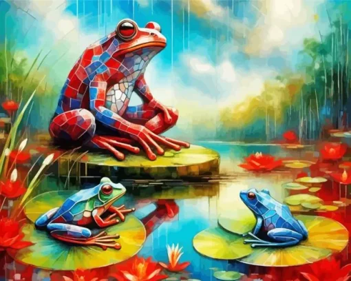 Blue And Red Frogs Diamond Painting