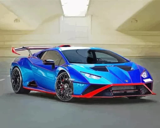 Blue And Red Lamborghini Diamond Painting