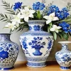 Blue And White Flower Vases Diamond Painting