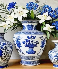 Blue And White Flower Vases Diamond Painting