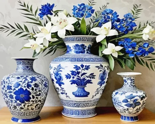 Blue And White Flower Vases Diamond Painting