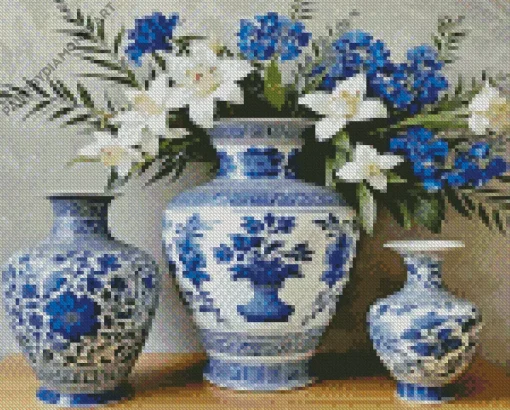 Blue And White Flower Vases Diamond Painting